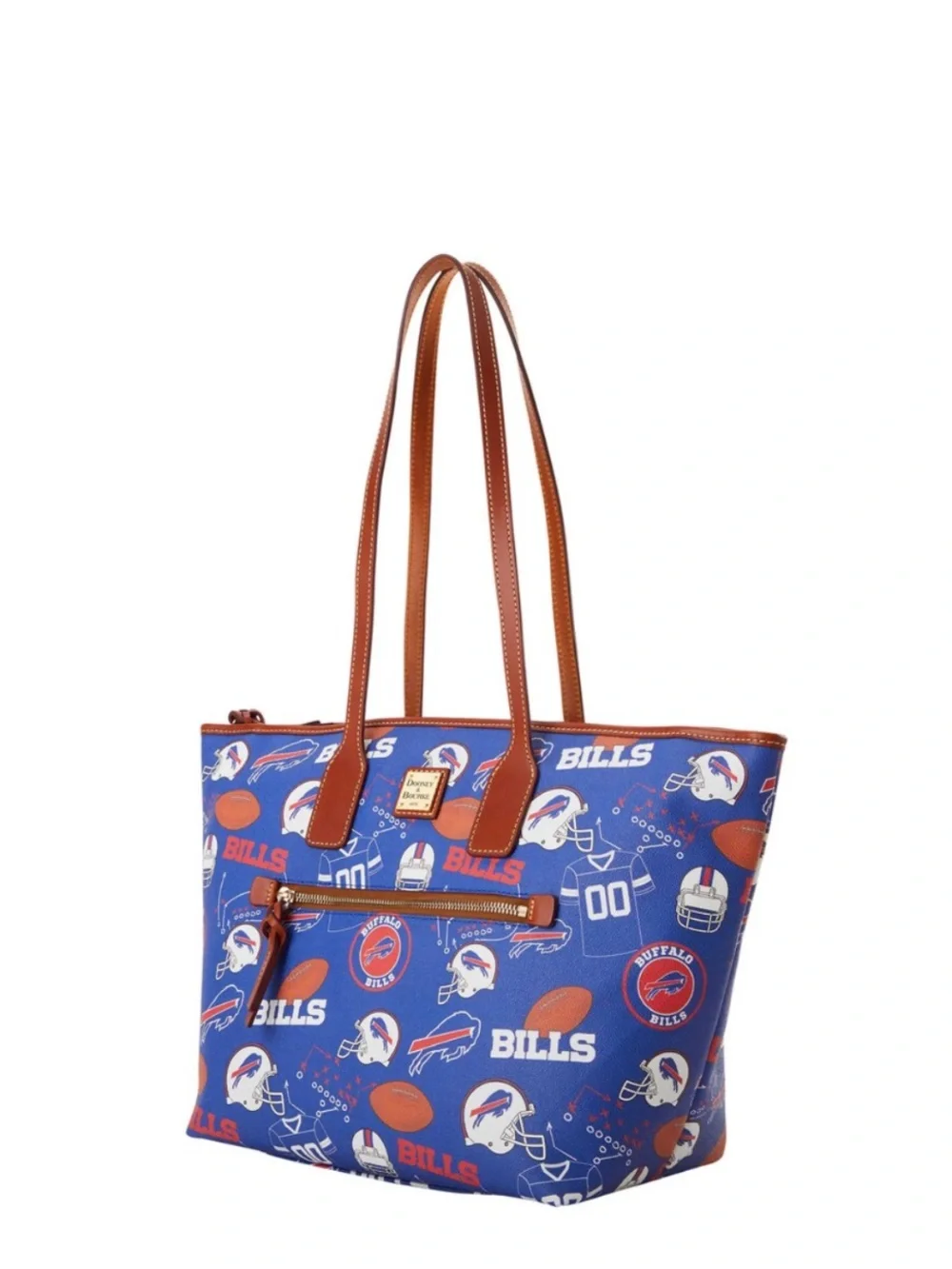 Dooney & Bourke Blue Buffalo Bills Logo Tote with Brown Straps